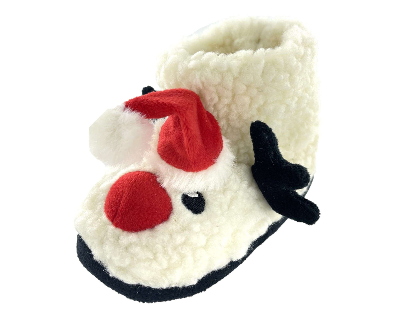 Toddler Christmas Slippers Boys Girls Rudolph with Santa Hat Design Faux Sheepskin
