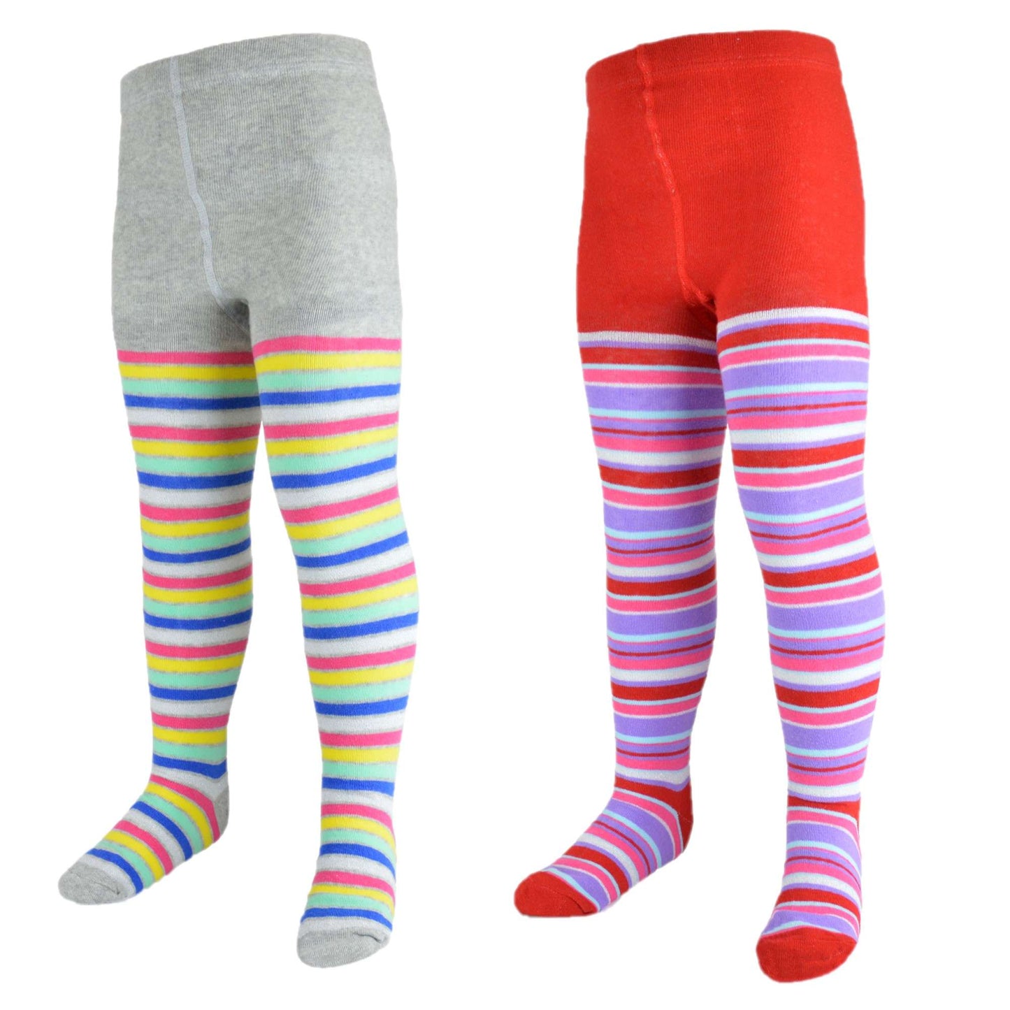 2 Pairs Girls Sparkly Striped Supersoft Cotton Rich Knitted Tights