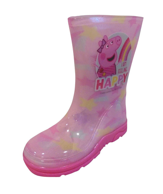 Peppa Pig Girls Wellington Boots Pink "I am Feeling Happy" Wellies