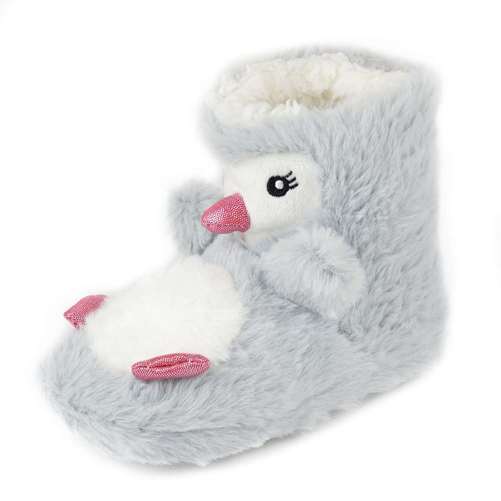 Girls Penguin Design Novelty Faux Fur Plush Boot Slippers