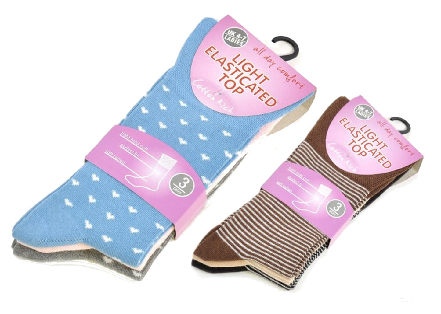 Ladies 6pk Cotton Rich Light Elasticated Top Socks 4-7