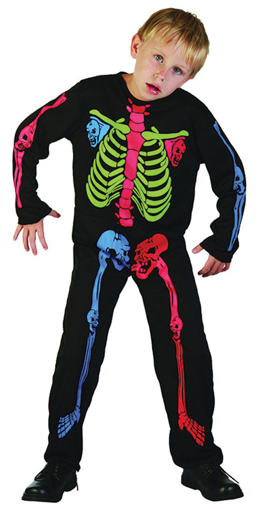 Skeleton Boy Coloured Bones Halloween Fancy Dress Costume 4-12 Years