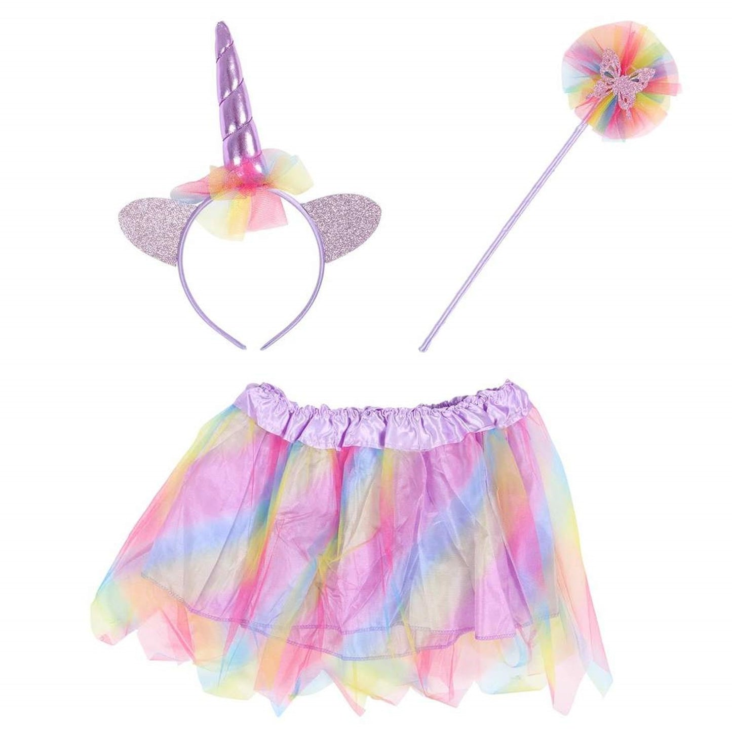 Unicorn Princess Girl's Fancy Dress Tutu, Headband & Wand Set