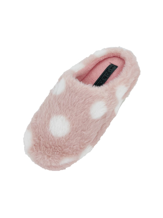 Ladies Pink Spot Plush Mule Slippers
