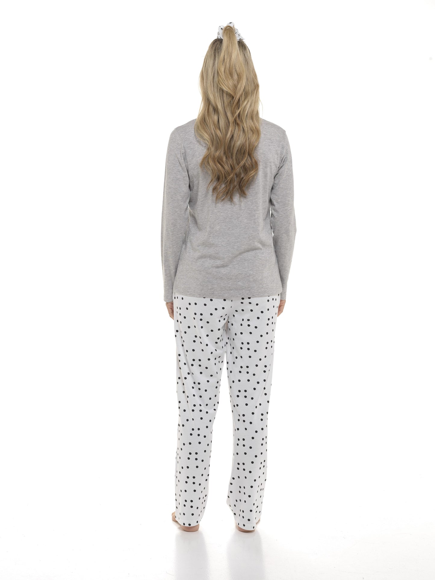 Ladies Dalmatian Dog Print Cotton Pyjamas with Matching Scrunchie Set