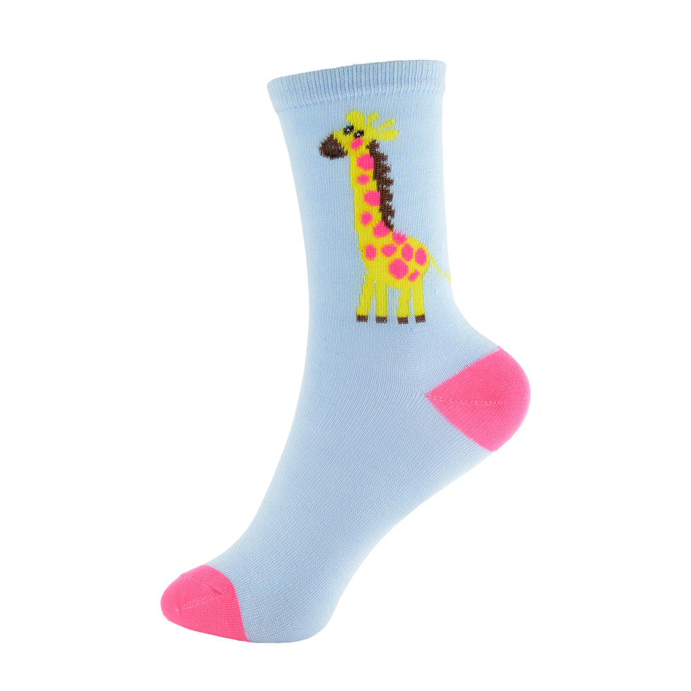 6 Pairs Girls' Pastel Coloured Flamingo, Giraffe and Patterned Socks