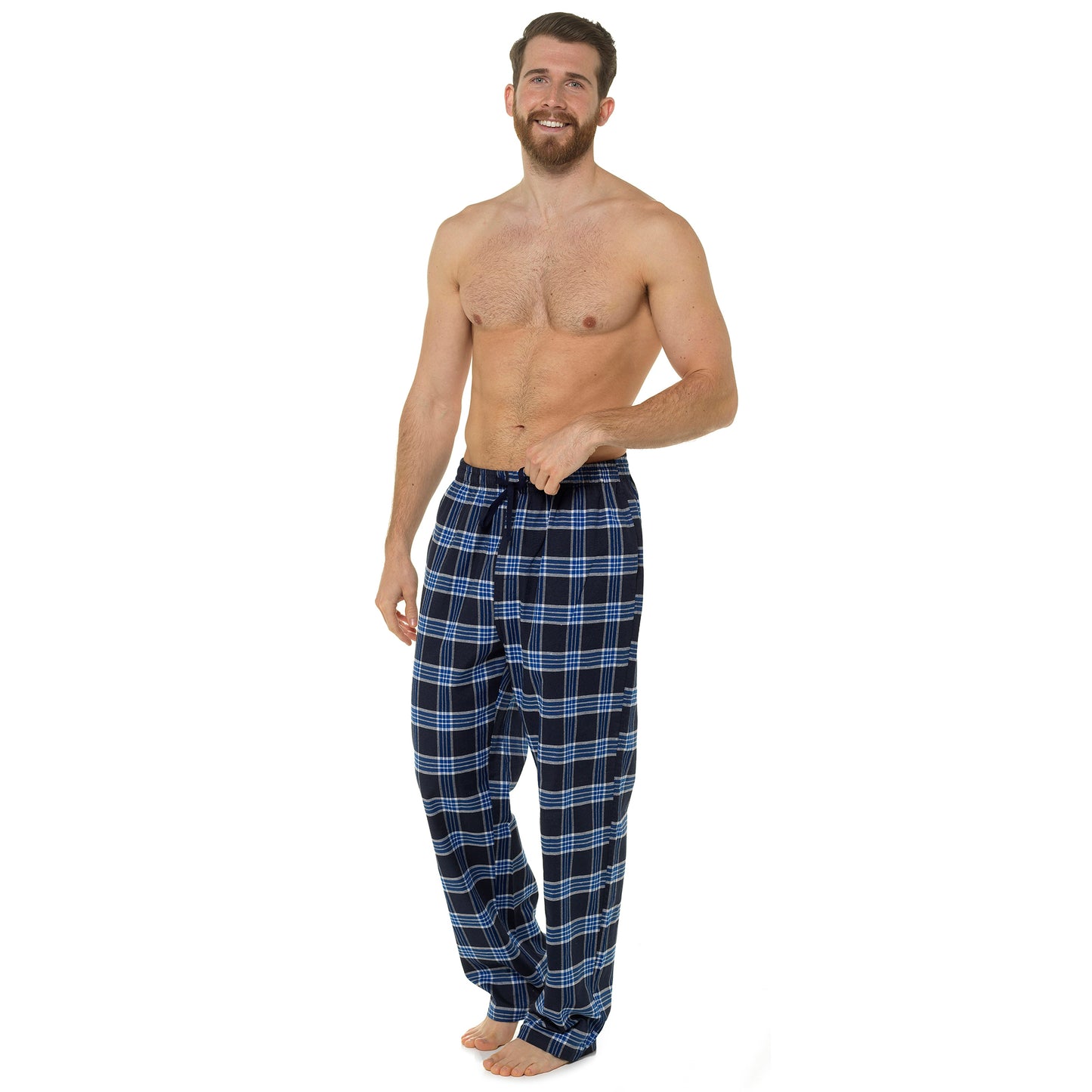 2 Pack Cotton Blend Pyjama Bottoms Lounge Pants - Check and Stripe Pattern