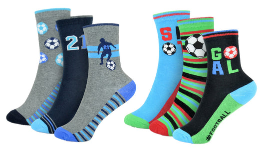 Boys Football Patterned Cotton-Rich Multicoloured Ankle Socks - 6 Pairs