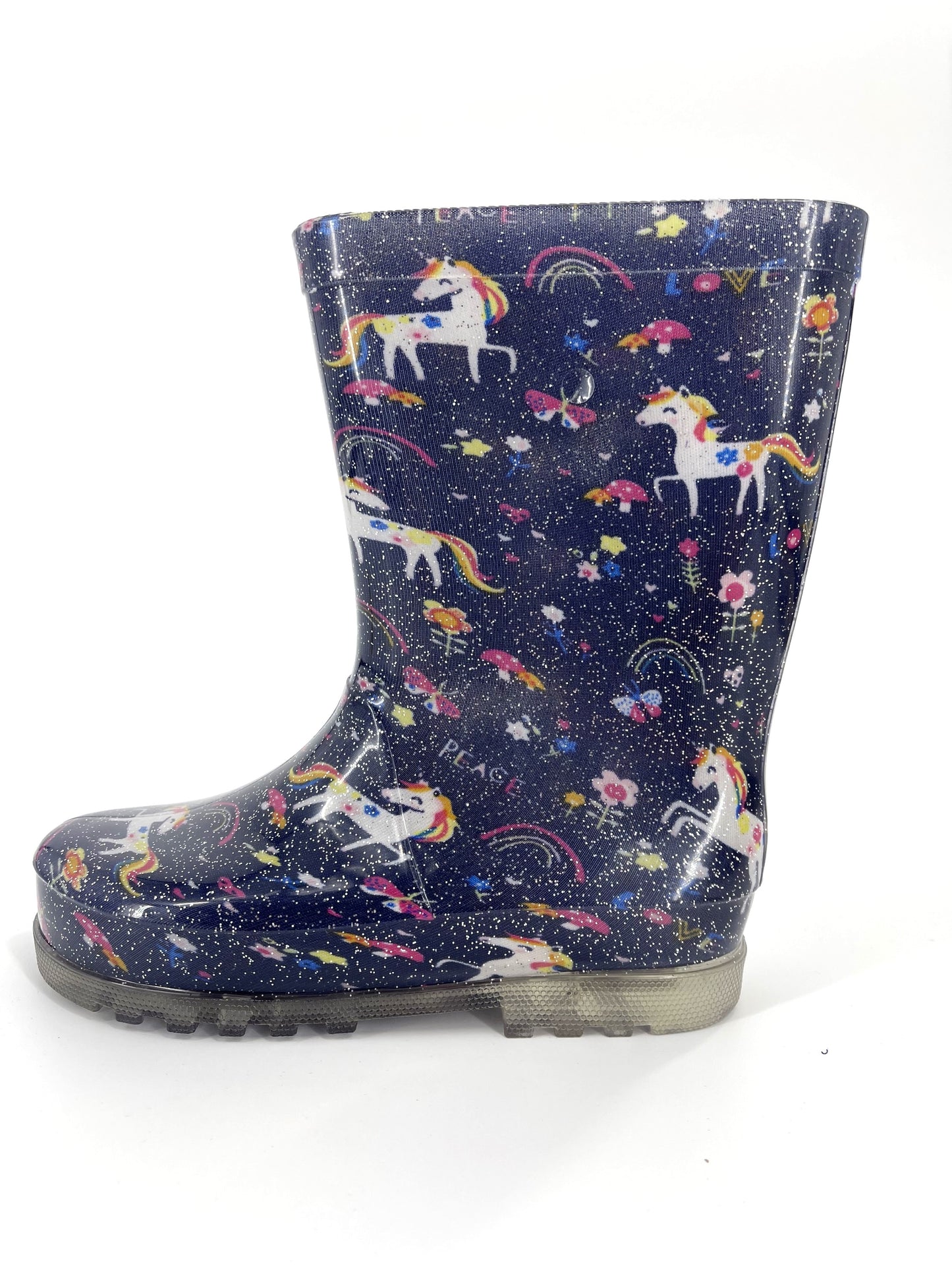 Girls Glitter Unicorn Wellies Wellington Boots with Flashing Light Soles