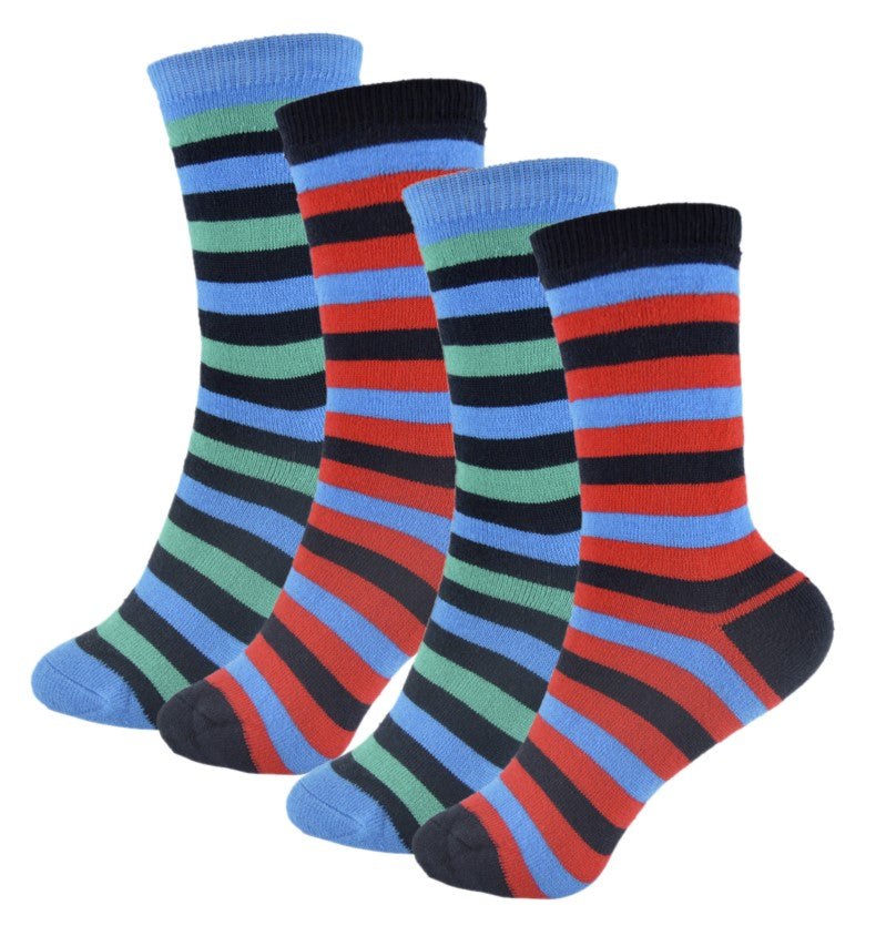 Boys 4 Pack Colourful Stripes Patterned Thermal Socks Various Sizes Available