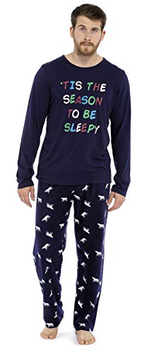 Mens Christmas Print Navy Pyjamas ('Tis The Season to be Sleepy) 2XL