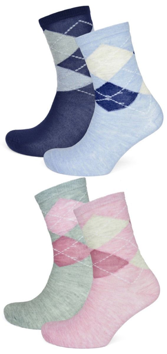 4 Pairs Ladies Pastel-Coloured Argyle Socks