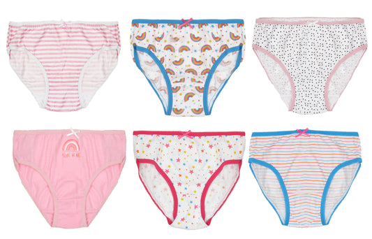 6 Pack Rainbow Pattern Girls Cotton Blend Knickers Panties Briefs Underwear