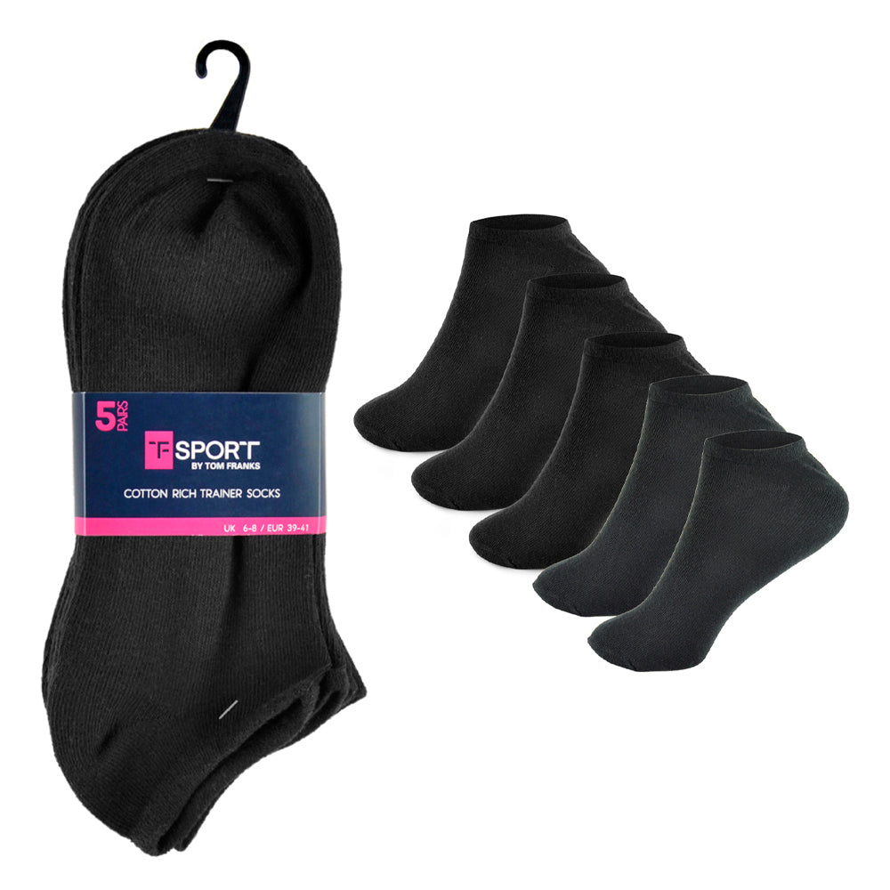 5 Pairs Ladies Cotton-Rich Black Trainer Socks