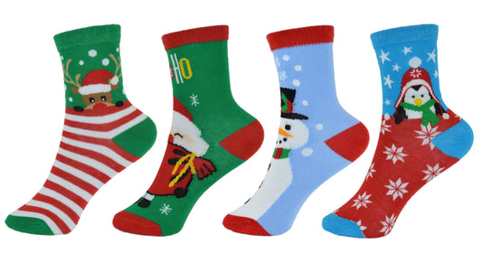 4 Pairs Christmas Patterned Cotton Rich Children's Socks