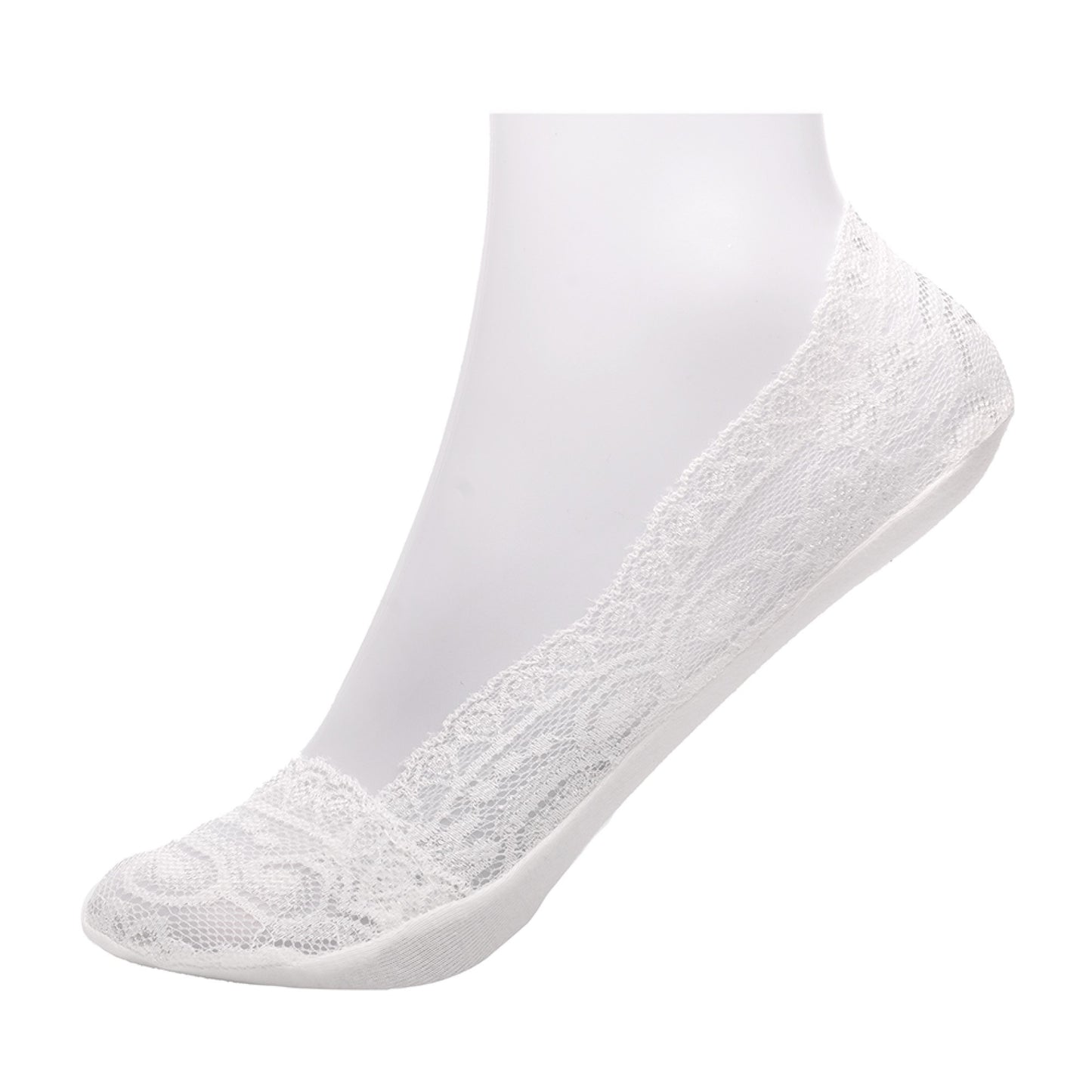 4 Pairs Ladies Cotton Rich Lace No-Show Invisible Shoe Liner Socks with Silicon Support