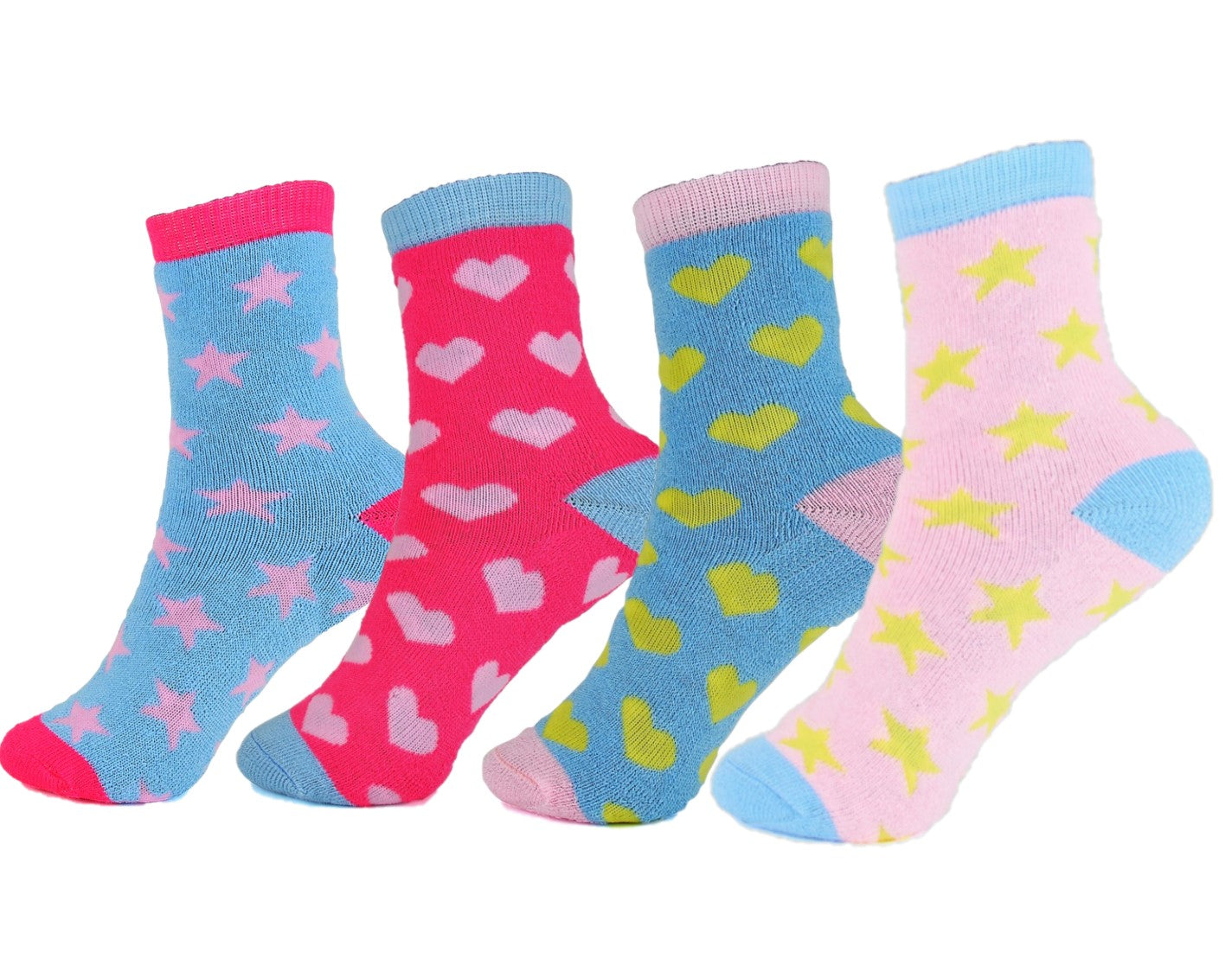 Girls Stars & Hearts Patterned Thermal Socks 4 Pack