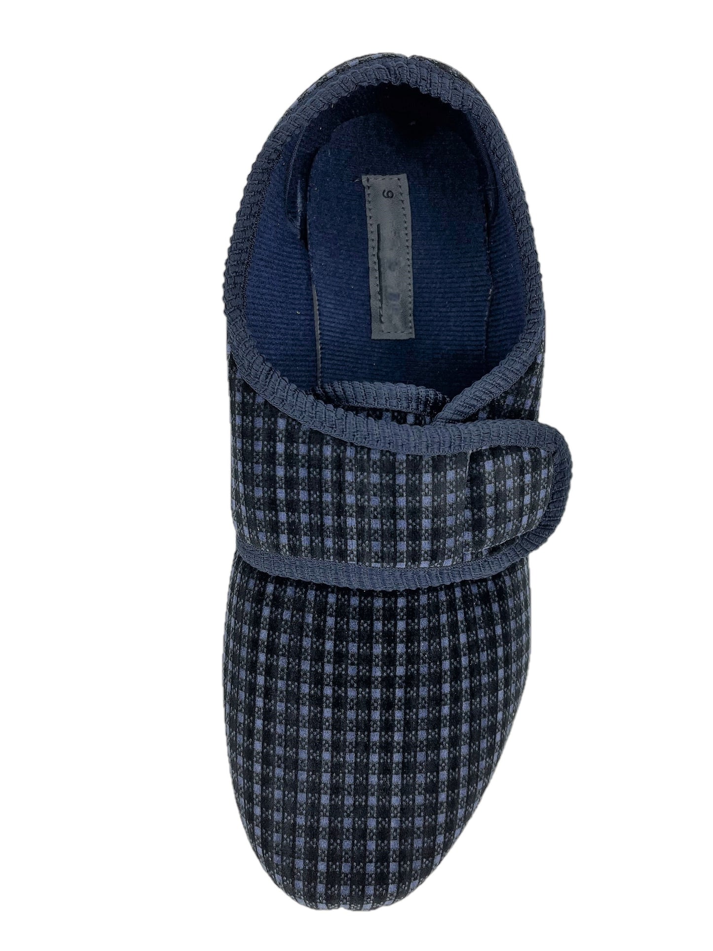 Men's Easy Access Checked Pattern Velour Touch-and-Close Strap Slippers