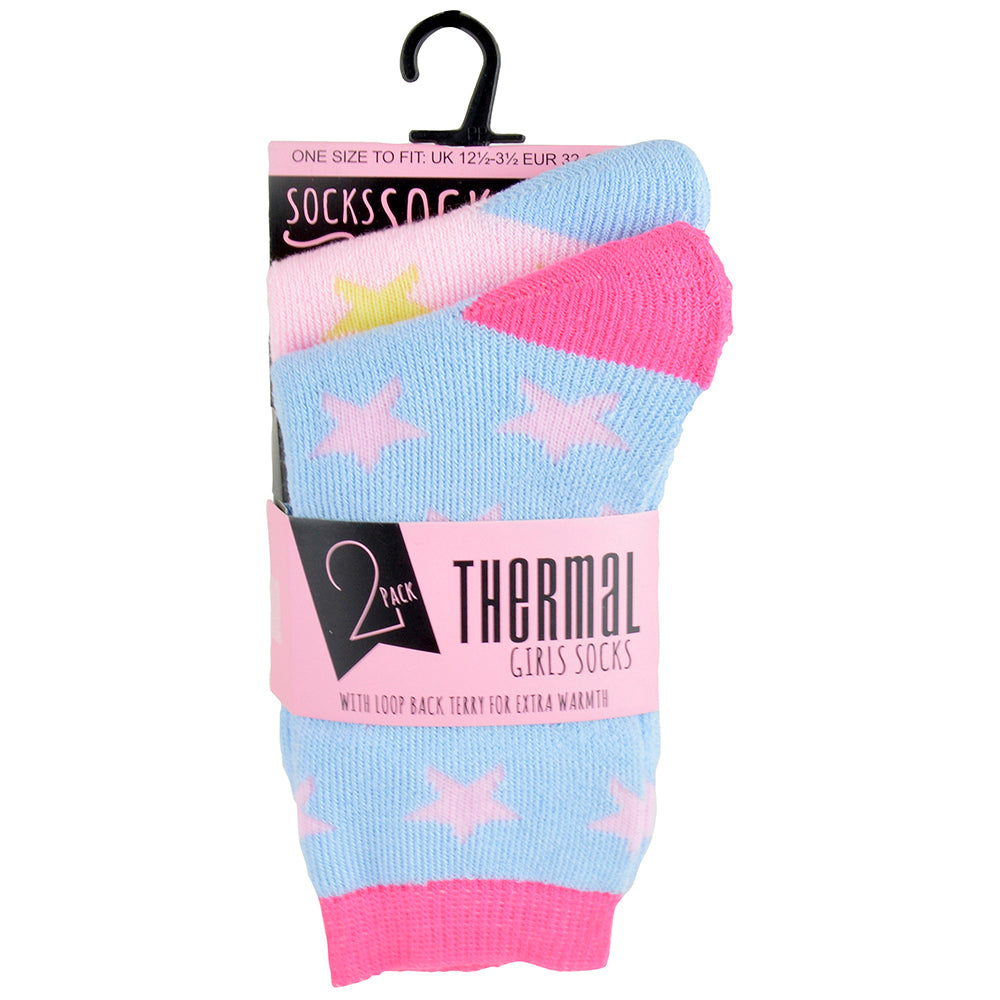 Girls Stars & Hearts Patterned Thermal Socks 4 Pack