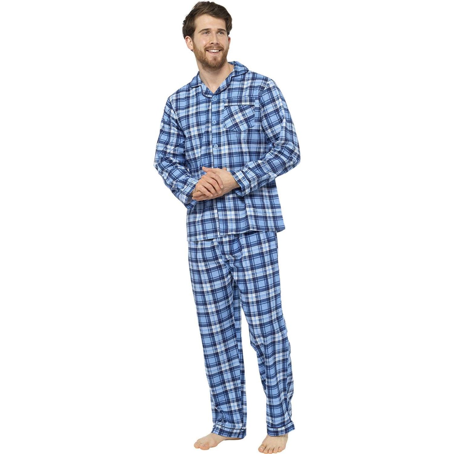 Men's Traditional Style Checked Tartan Brushed Cotton Flannel Pyjamas