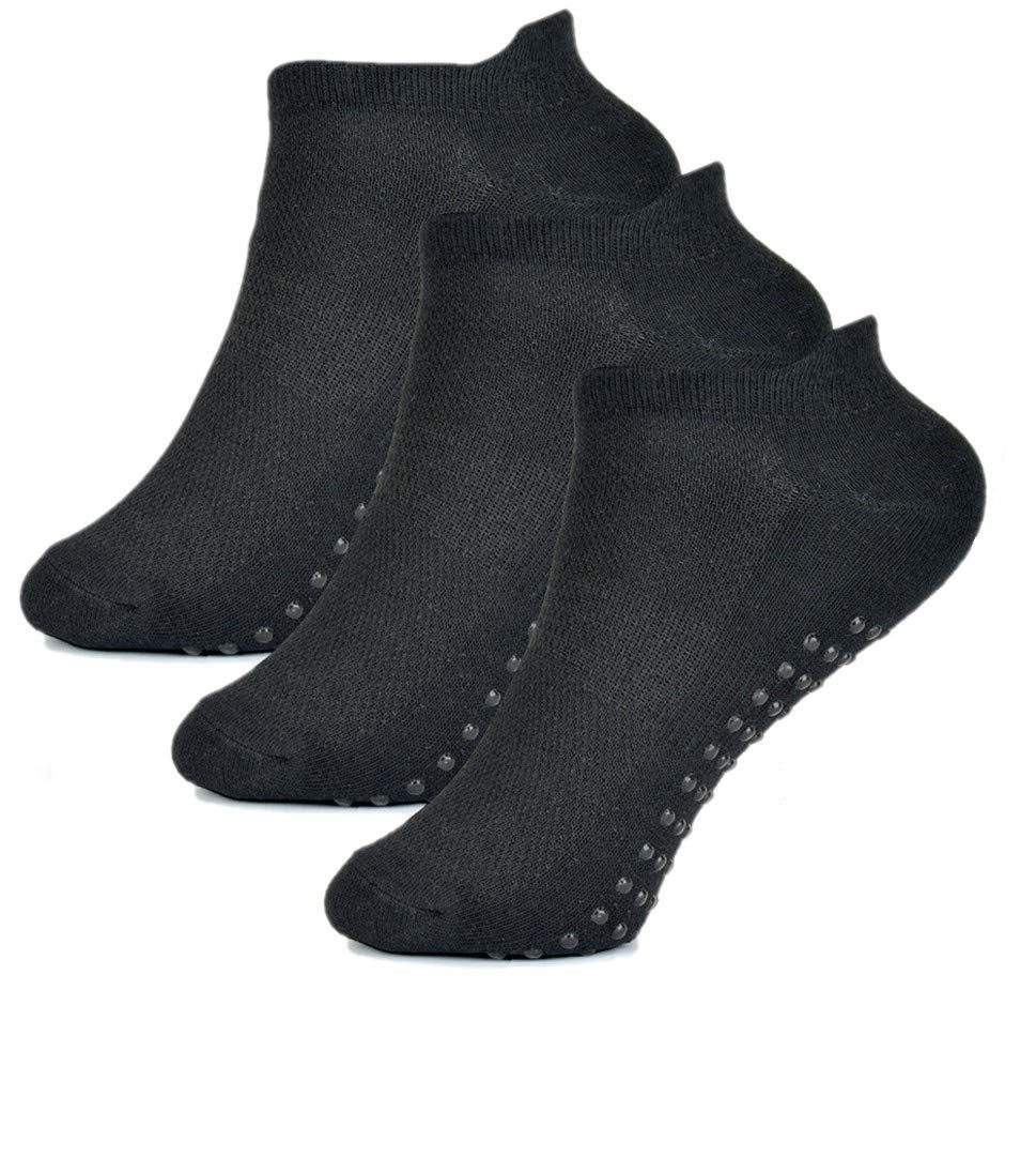 6 Pairs Girls' Cotton-Rich Black Trainer Socks with Sole Grippers (9-12)