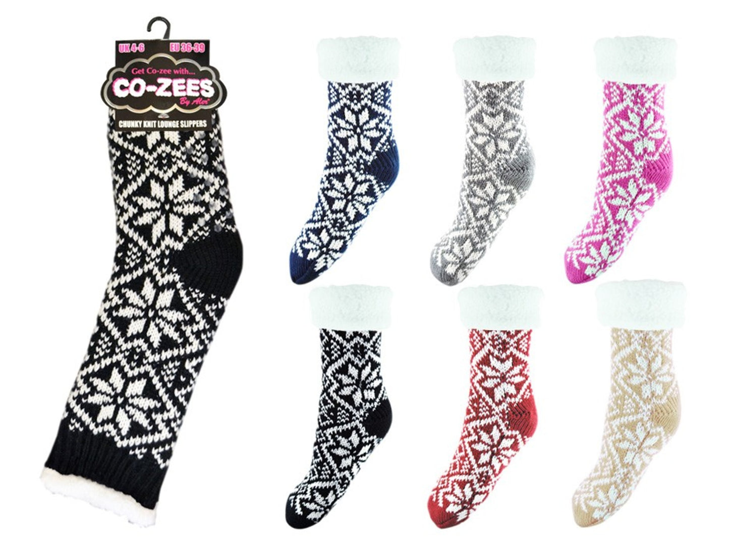 Ladies Chunky Patterned Knit Co-Zees Lounge Socks Size 4-6 EUR 36-39