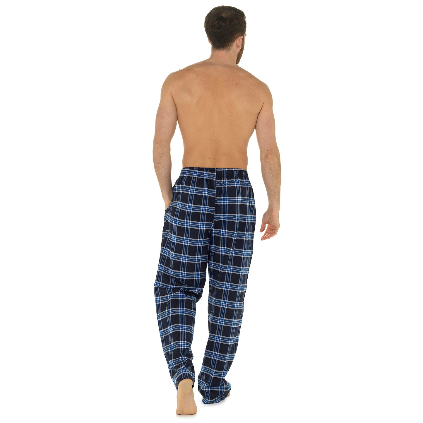 2 Pack Cotton Blend Pyjama Bottoms Lounge Pants - Check and Stripe Pattern