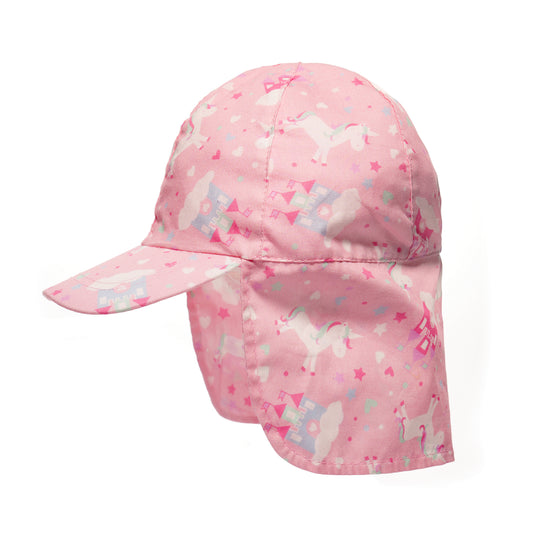 Baby Girls Unicorn Print Legionnaire Style Pink Sun Hat Peaked Cap