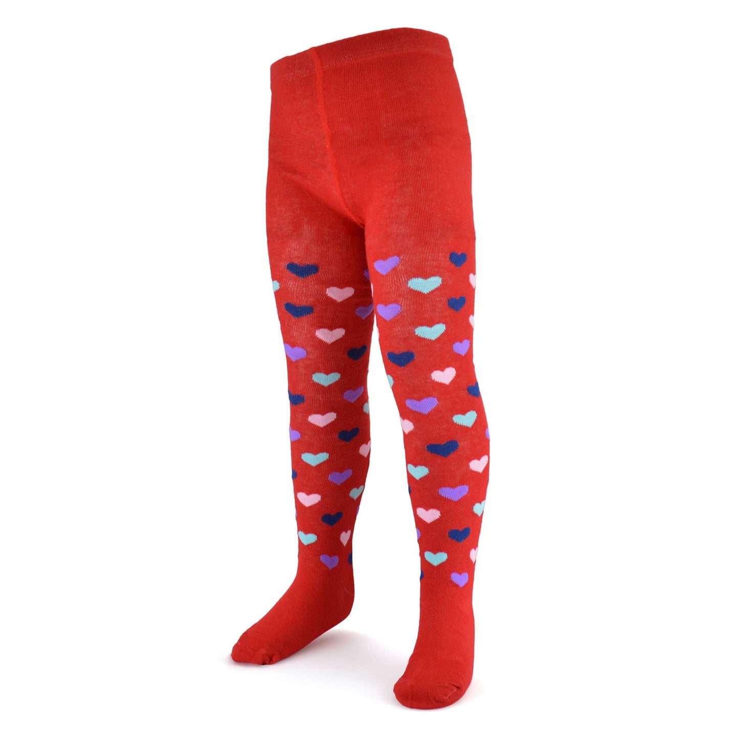 2 Pairs Girls Hearts and Spots Patterned Supersoft Cotton Rich Knitted Tights