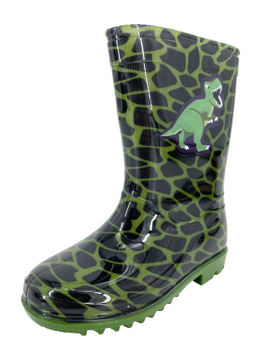 Boys Dinosaur T-Rex Green Wellies Wellington Boots Rain Boots