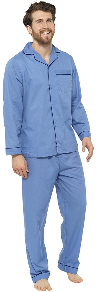 Men's Traditional Style 2-Piece Polycotton Pyjamas - Blue M