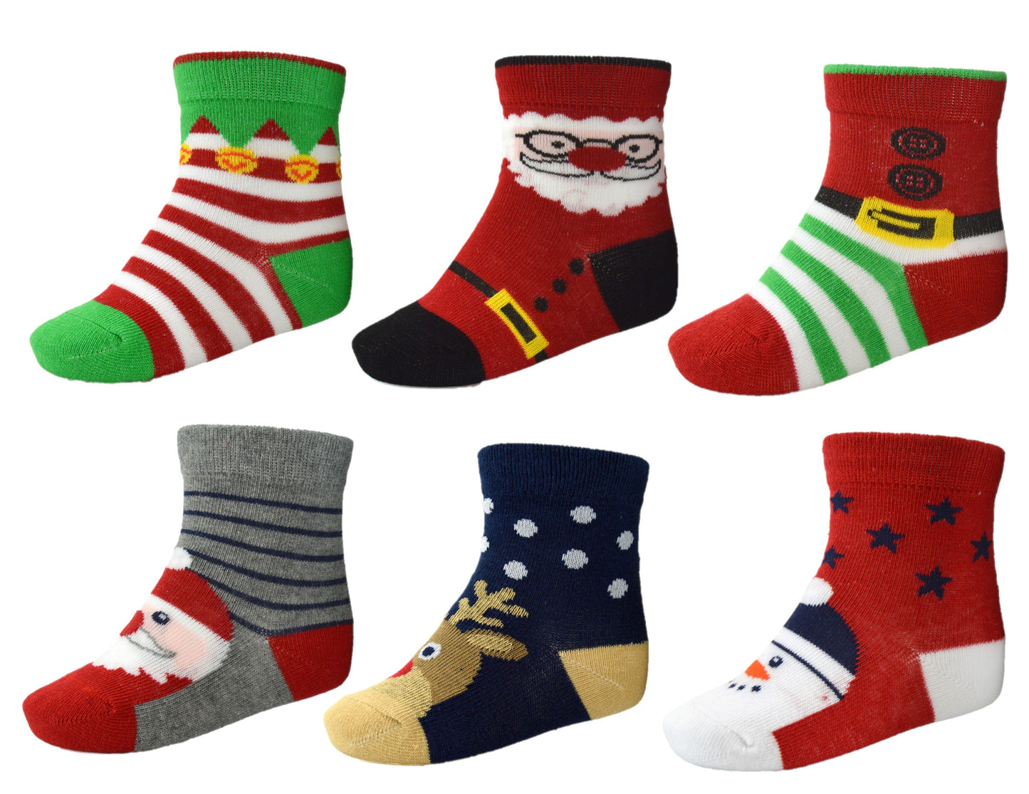 Christmas Patterned Cotton Rich Baby Socks 6 Pack