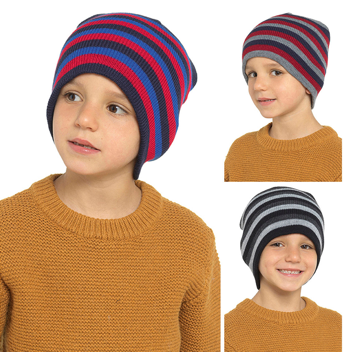 Boys beanie warm winter hat.  Stripey hat in several colours.