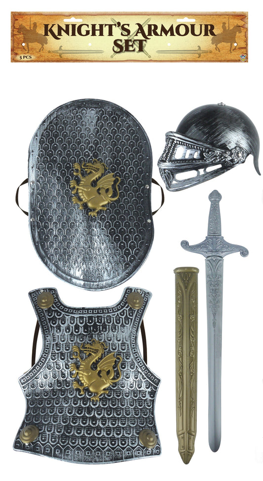 Child's Medieval Knight Armour Fancy Dress Set: Helmet Sword Shield Breast Plate