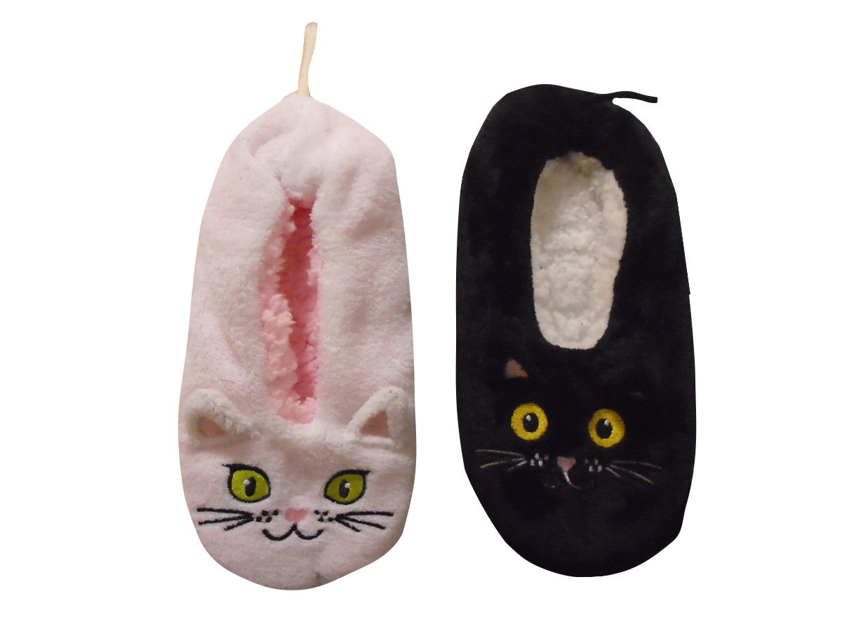Ladies 2 Pack Cat Design Slipper Socks with grips Size S/M