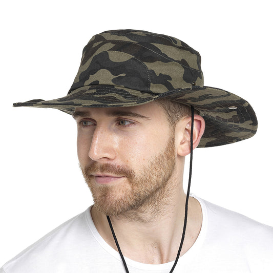 Men's Camo Print Wide-Brimmed Cowboy Hat Safari Bush Sun Hat