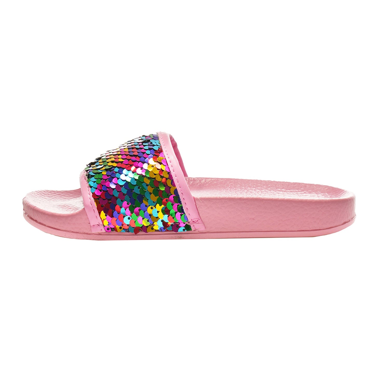 Girls Rainbow Pink Sequin Pool Slider Beach Sandals