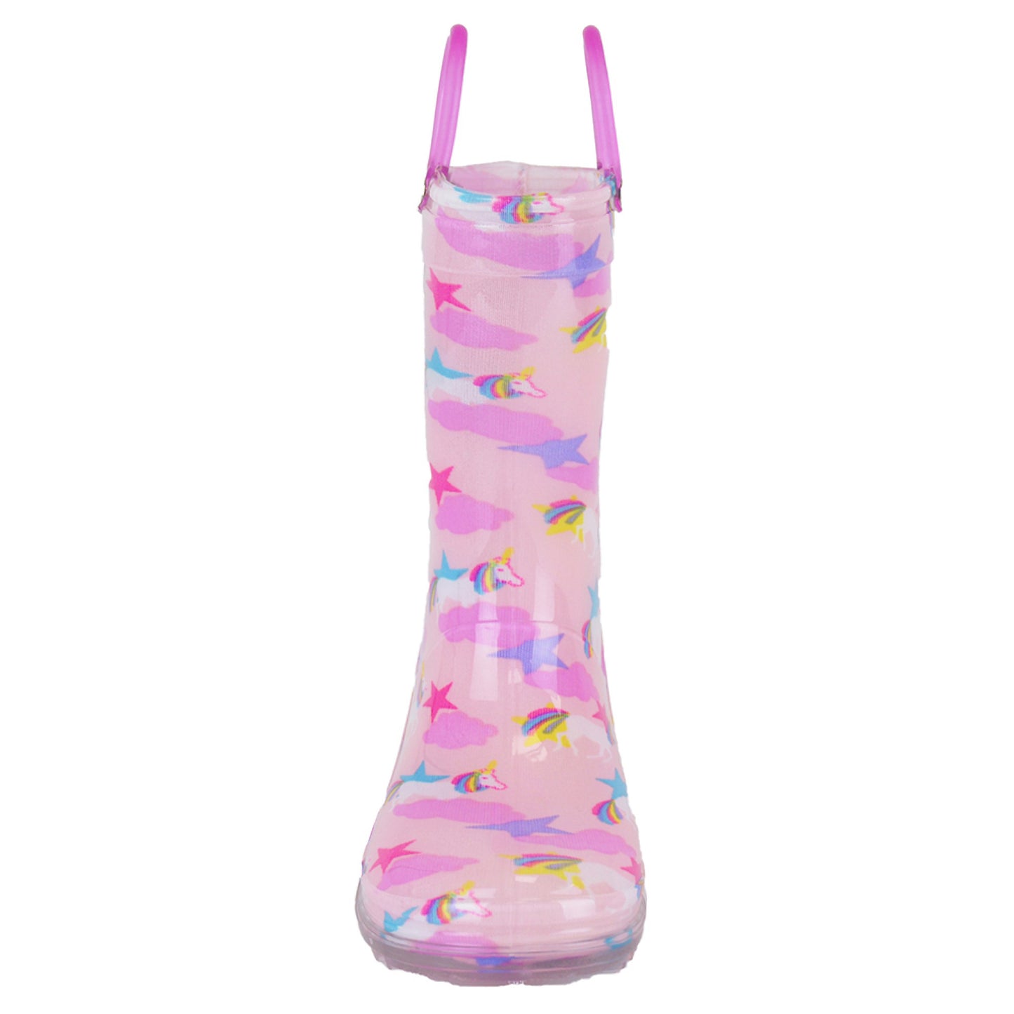 Girls Pink Unicorn Wellies Wellington Rain Boots with Pull On Handles