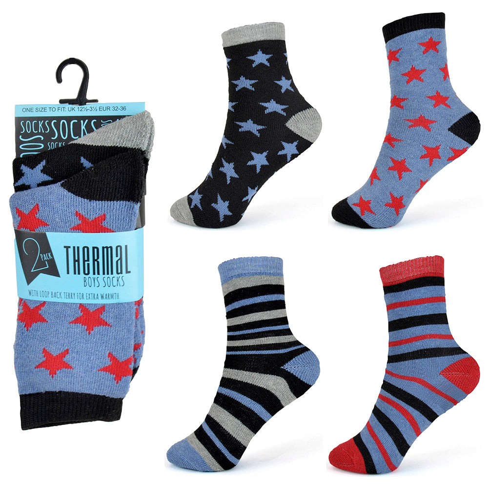 Boys 4 Pack Thermal Stars And Stripes Socks