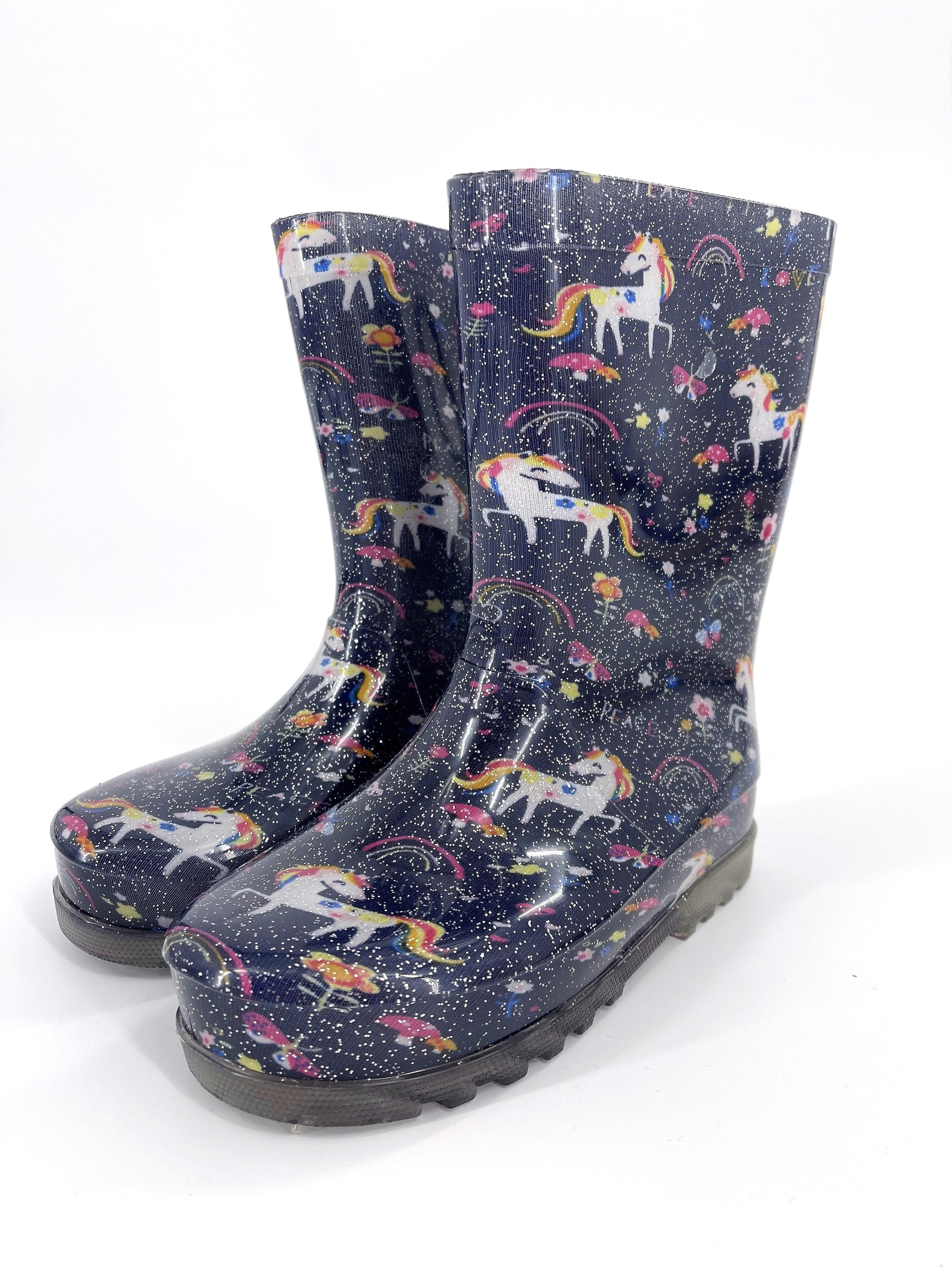 Girls Glitter Unicorn Wellies Wellington Boots with Flashing Light Soles