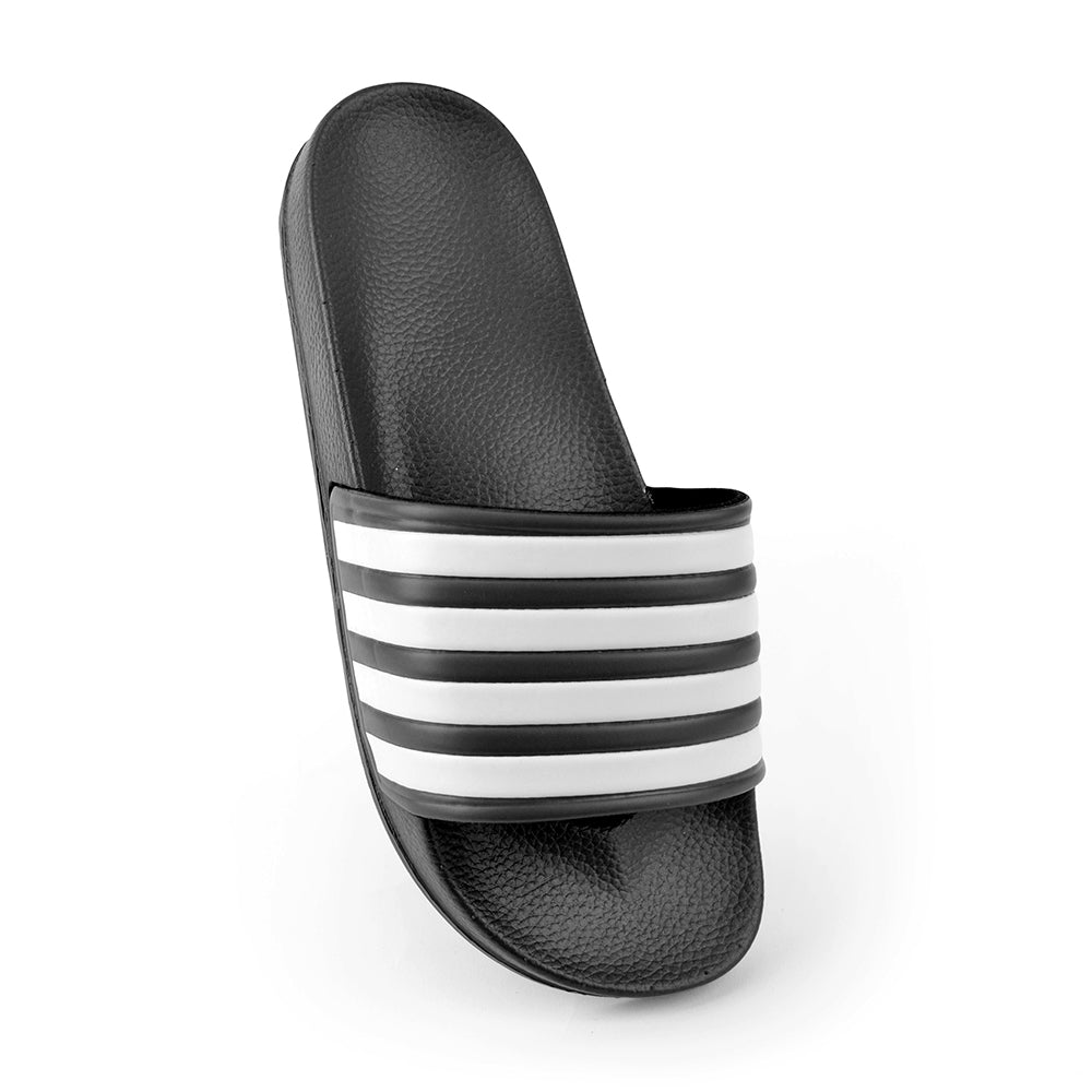 Men's Black and White Striped Pool Sliders Beach Sandals Flip Flops
