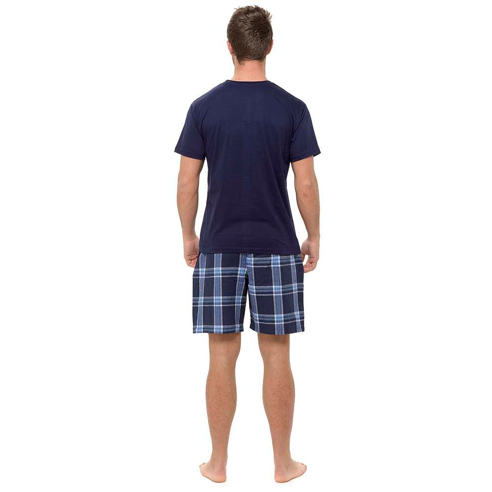 Mens T-Shirt Top and Checked Shorts Shortie Pyjama Set