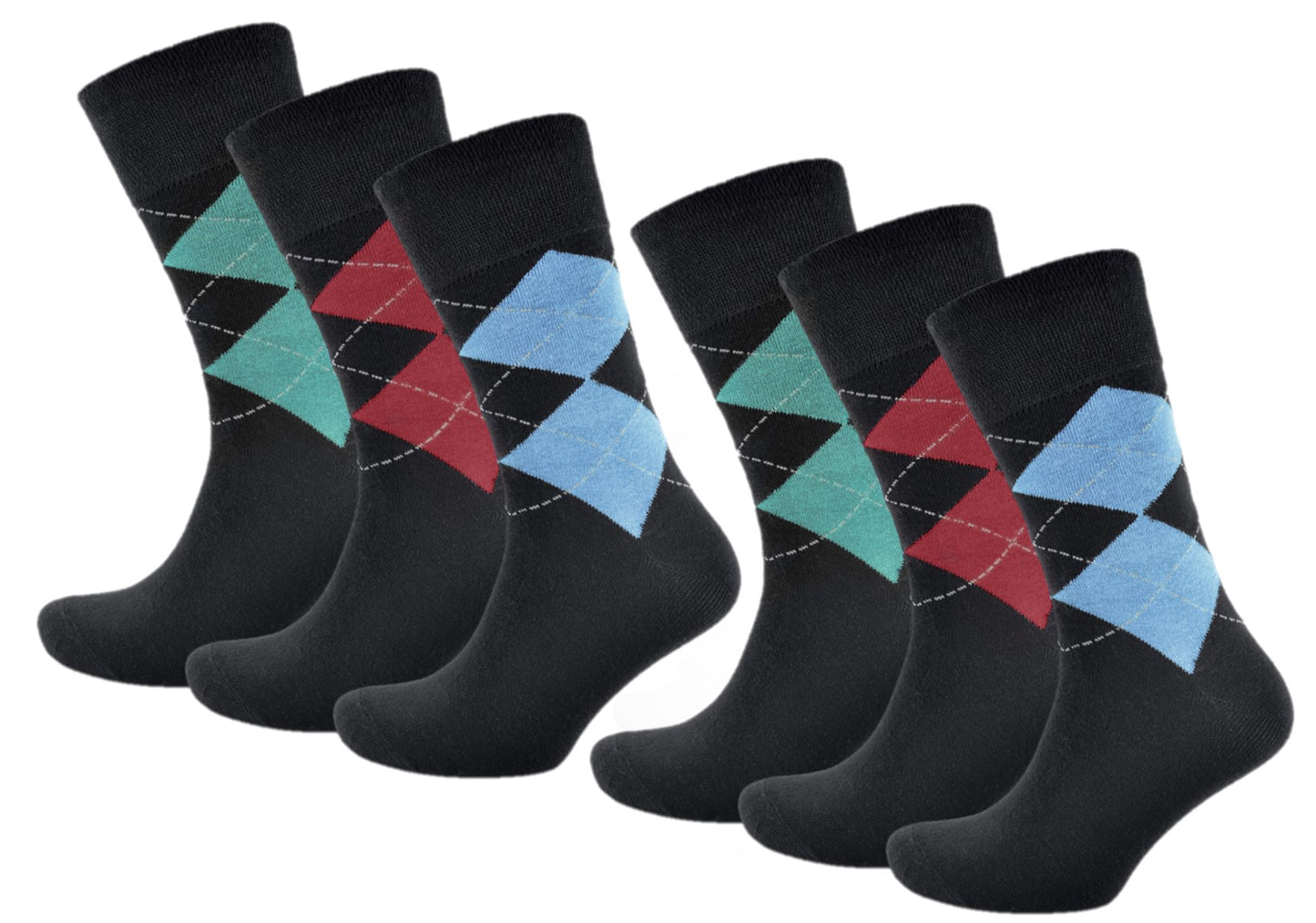 6 Pack Men's Light-Elasticated Top Argyle Cotton-Rich Socks