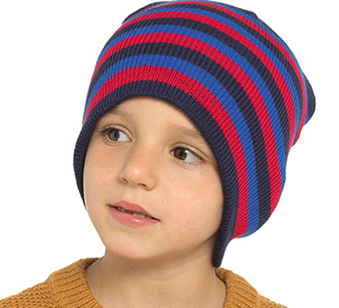 3 Pack Boys' Stripey Beanie Winter Hats