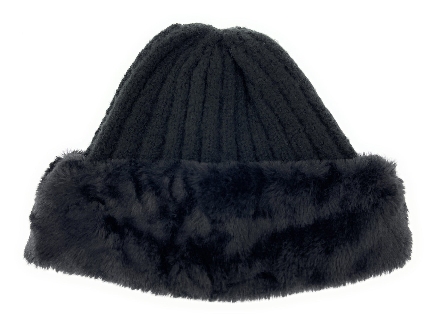 Ladies Knitted Beanie Hat with Faux Fur Trim