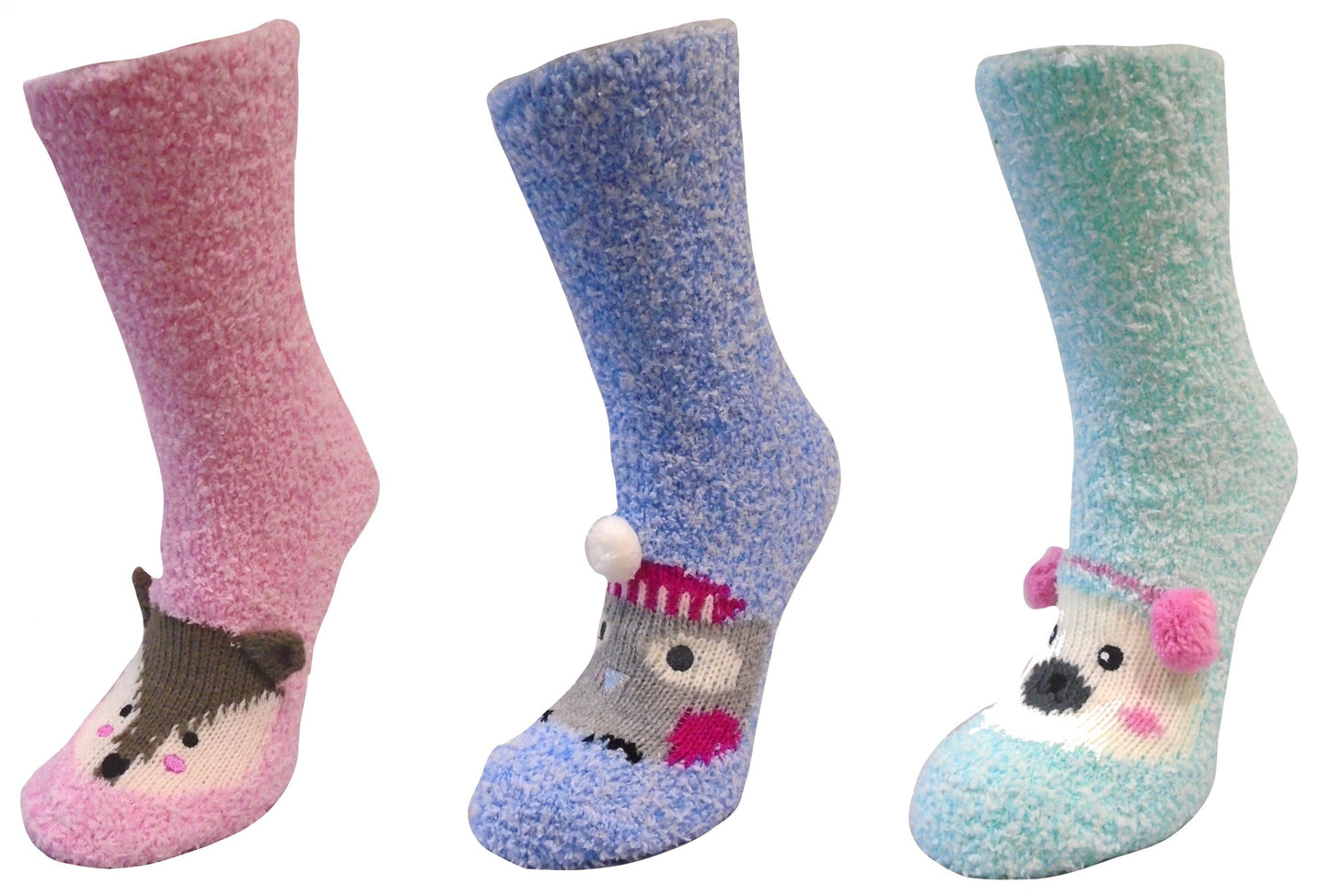 Ladies Christmas Animal Super Soft Slipper Socks (3 Pack)