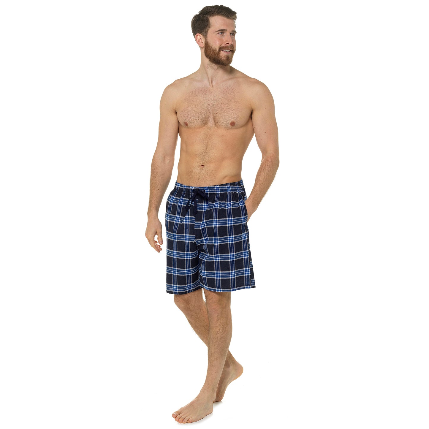2 Pack Cotton Blend Pyjama Bottoms Lounge Shorts  - Check and Stripe Pattern