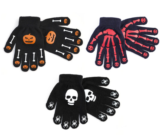 Boys 3 Pairs Skull Design Gripper Gloves