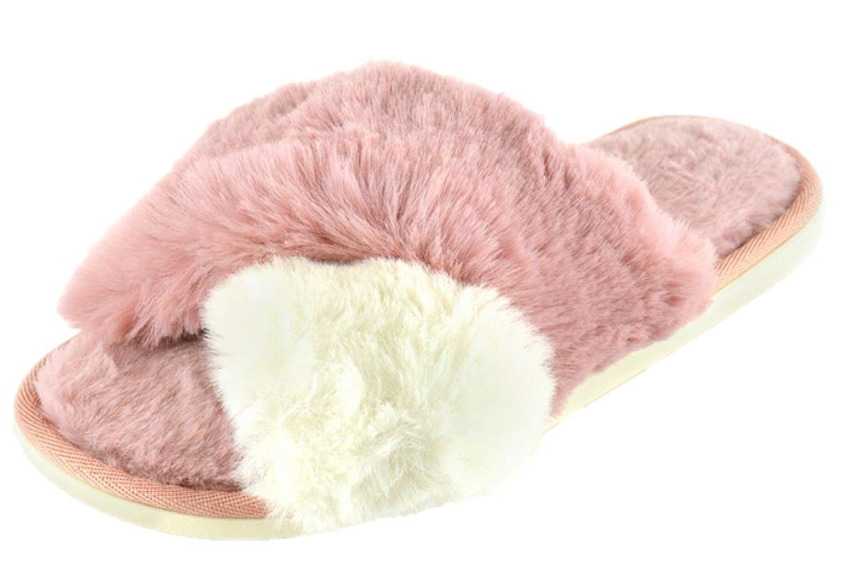 Ladies Faux Fur Crossover Slider Slipper