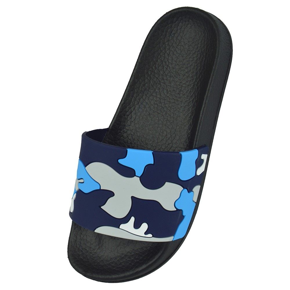 Boys Camo Patterned Pool Sliders Beach Sandals - Blue or Khaki